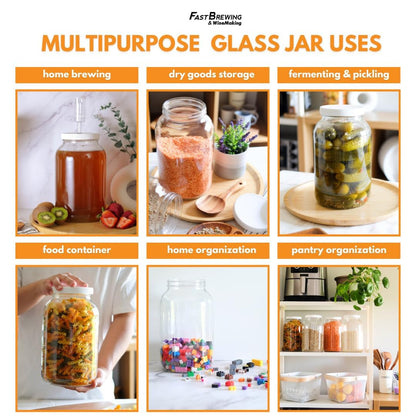 4-Pack 1 Gallon Glass Jar with Lid | Wide Mouth Food Storage Canisters | Heavy-Duty Glass Jars with Airtight Lid for Kombucha, Pickling, Canning, Fermentation, Cider, Wine and Bulk Pantry Storage6