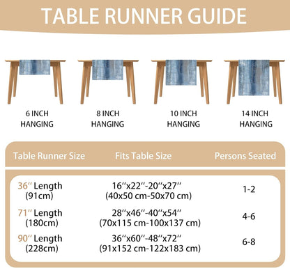 Blue Grey Long Table Runners Modern Art Farmhouse Linen Table Runners Dresser Scarves Retro Rustic Style for Party Kitchen Dining Table Coffee Holiday Party Decor (13"X108")7