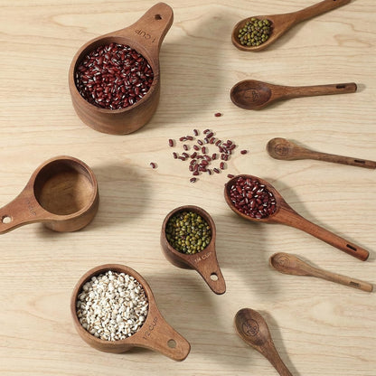 10-Piece Wooden Measuring Cups and Spoons Set, Handcrafted Acacia Wooden Measuring Cups - Solid Acacia Wood, Laser Engraved, Wood Rustic Kitchen Accessories for Baking, Cooking6