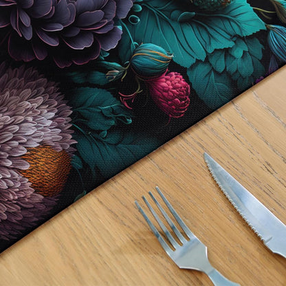 12"X18" Dark Black Pink Purple Red Peony Floral Placemats Set of 4 Washable Thick Place Mats Kitchen Table Mats Decorative Linen Fabric Table Mat for Dining Table Kitchen Home Decor4