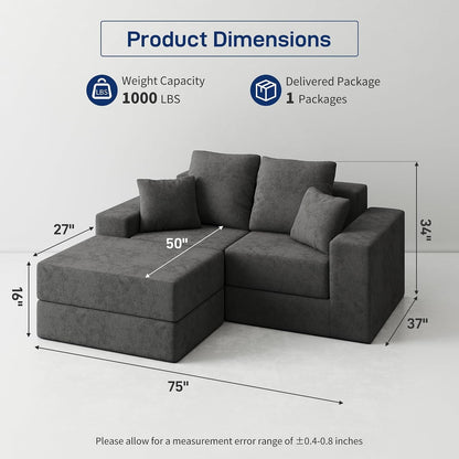 Cloud Modular Sectional Sofa, Comfy Boneless Couch for Living Room, Modern L-Shaped Couch with Reversible Chaise, Customizable Sleeper Sofa Bed with Non Slip, No Assembly & Deep Seat, Dark Grey3