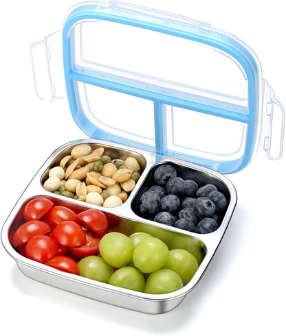 Stainless Steel Snack Containers, 3 Compartments Reusable on and Go Bento Box with Lids for Kids, Lunch Box Pre Meal Storage for Daycare School Outdoor Camping Travel - Blue1