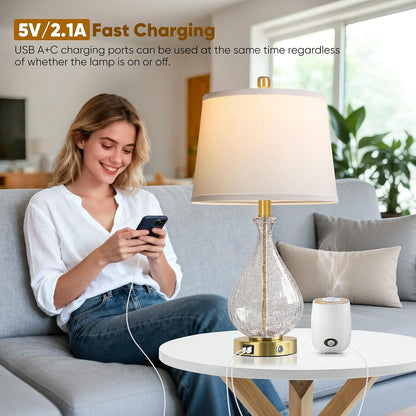 Bedside Lamps Set of 2, Modern Glass Table Lamps for Living Room5