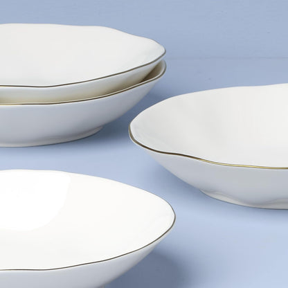 Blue Bay White Porcelain Pasta Bowl Set for 4, 24Oz3
