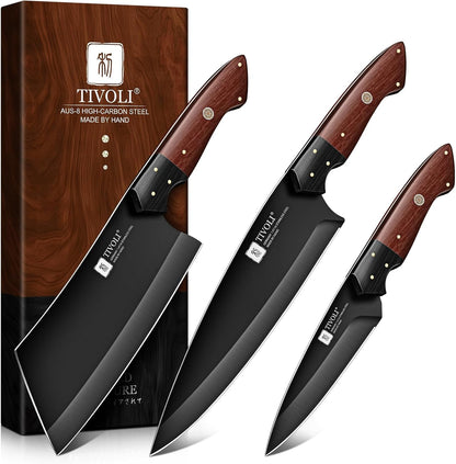 Kitchen Knife Set 3Pcs - Chef Knife Set with Full Tang Wooden Handle1