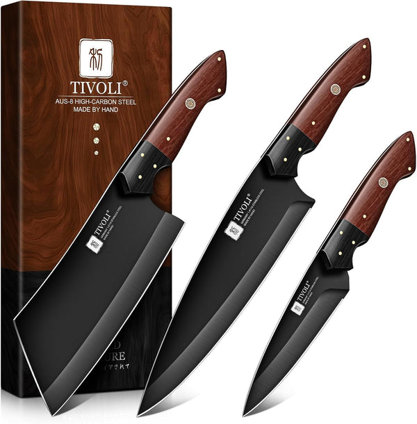 Kitchen Knife Set 3Pcs - Chef Knife Set with Full Tang Wooden Handle1