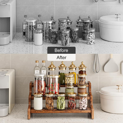 3-Tier Spice Rack, 13.8 Inch Wood Step Shelf Countertop Spice Storage Holder, Kitchen Pantry Cabinet Organizer Cupboard for Spice Bottles, Jars, Seasonings, Baking Supplies,Bathroom Organizer6