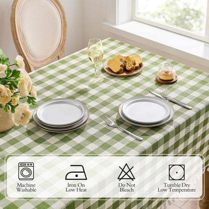 Checkered Tablecloth Rectangle, Linen Cotton Gingham Table Cloth with Tassel, Washable Buffalo Plaid Table Cover Wrinkle Free for Kitchen, Dining and Picnic - 55 X 84 Inch, Sage Green3