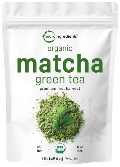 Organic Matcha Green Tea Powder, First Harvest, Culinary Grade from Japan, 100% Pure & Unflavored, Great for Tea, Latte, & Smoothies, Non-Gmo, No Sugar, Eco-Friendly Packaging, 1 Lb1