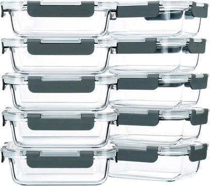 10 Pack,22 Oz Glass Food Storage Containers with Lids, Gray1