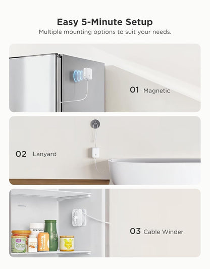 Wifi Refrigerator Thermometer Sensor with Alarm, 2-Pack & Gateway | Monitor Fridge/Freezer Temp Remotely with App Alerts & Buzzer 230Ft Range. for Kitchen/Hot Tub, Only Support 2.4G Wi-Fi7