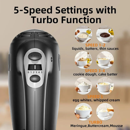3.2QT 2-In-1 Stand Mixer, Electric Kitchen Mixer with Auto-Rotating Bowl & Tilt-Head, 5-Speed 250W Turbo Baking Machine for Beginners with Beater & Dough Hook for Cookie, Bread, Cake (Black)9
