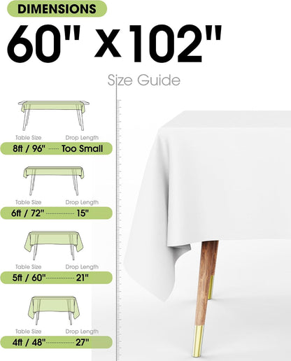 Polyester Tablecloth 60" X 102" Reusable Washable 2 Pack White | Durable, Rectangle, for Outdoor Party, Picnic, Wedding, Banquet, Birthday3