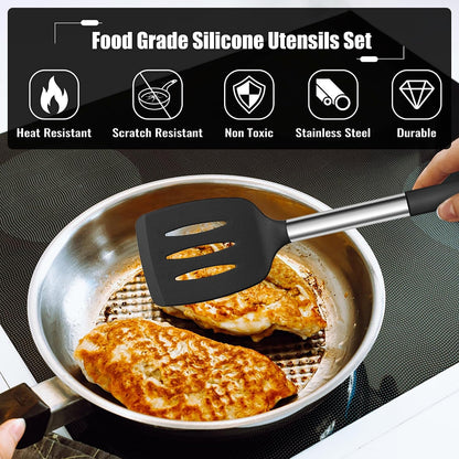 14-PCS Silicone Cooking Utensils Set, Kitchen Utensils Set W/Holder3