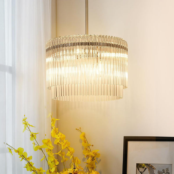 15.44" Drum Chandeliers Dining Room Brushed Nickel 6-Lights8