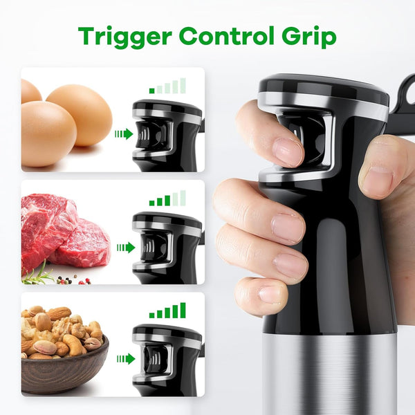 Immersion Blender Handheld Corded, 1100W 5 in 1 Hand Blender Set | Trigger Variable Speed, Emulsion Stick Mixer with Food Processor, Whisk, Frother, for Soup, Puree, Baby Food, Anti-Scratch3