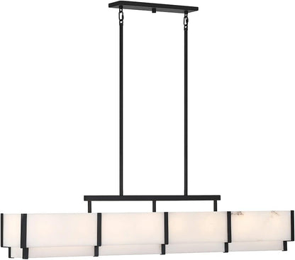 1-2332-8-50 Orleans Vintage Mid-Century Modern Natural Alabaster Linear Chandelier, 8-Light 480 Total Watts, 11" H X 58" L, Black Cashmere1