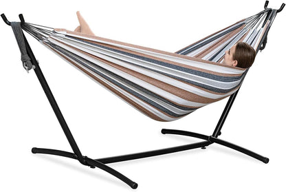 Double Hammock with Stand for Outside, Heavy-Duty, Portable (Coffee) | 450 Lbs, 9FT, Space Saving, 2 Person, Heavy-Duty Steel Frame, Easy Assembly, Indoor Outdoor Patio7