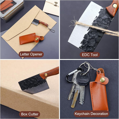 Mini Kitchen Knife Set Tiny EDC Knife for Package Opener, Letter Opener, Collection, Mini Knives Set with Sheath and Sharpener(Light Brown Handle-8Pcs)2