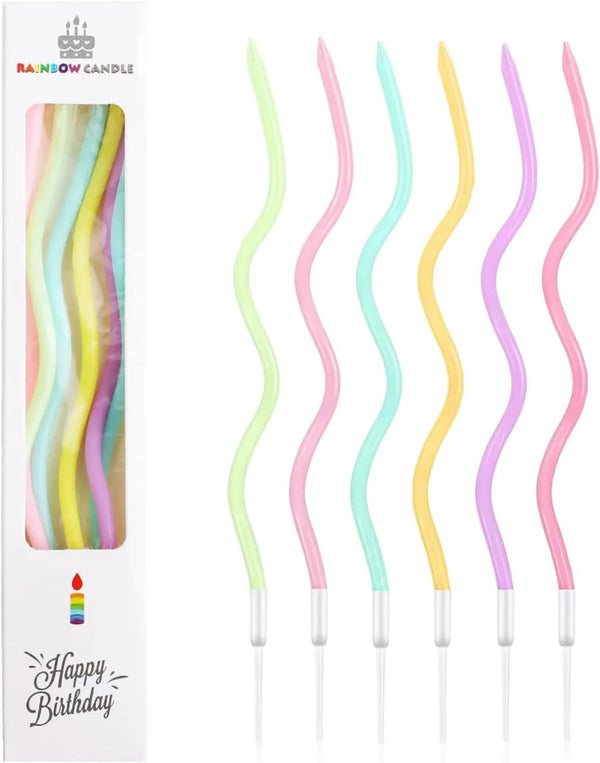 24 Count Twisty Birthday Candles Spiral Cake Candles with Holders Macaron Colors Long Twisty Cake Candles for Birthday, Party and Cake Decoration (Rainbow Mutlicolor)1