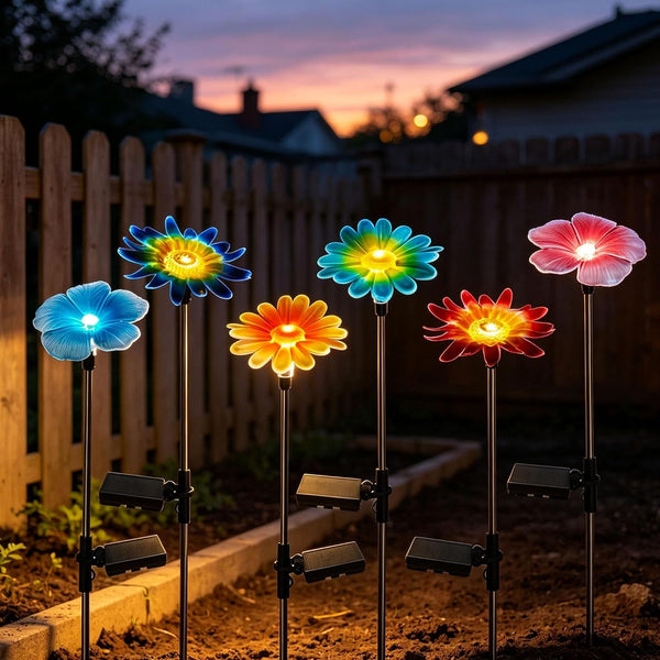 6 Pack Solar Garden Lights Outdoor Decor,Stake Yard Figurine Colorful Flower Light, Housewarming Ornament for Patio, Lawn, Yard, Pathway (Art Deco)7