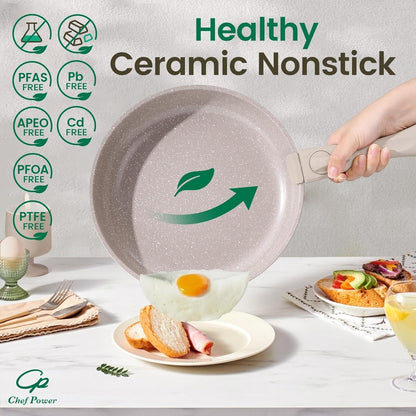 Ceramic Nonstick Pots and Pans Set 19 Piece with Detachable Handle, Induction Dishwasher Oven Safe Cookware Set, RV Kitchen Set Removable Handle, Mocca Taupe4