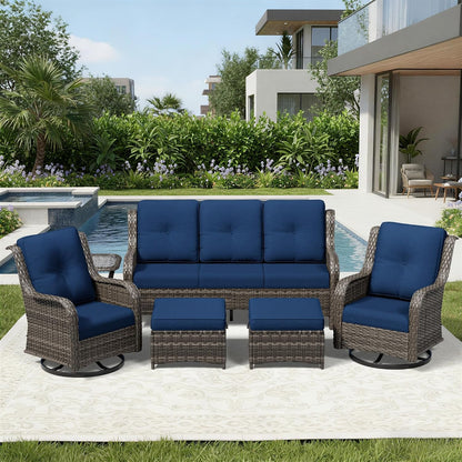6 Piece Wicker Patio Furniture Set, Outdoor Swivel Rocker Patio Chairs with High Back, Deep Seating, Wide Armrest, Thickened Cushions, Outdoor Furniture for Deck, Porch Use7