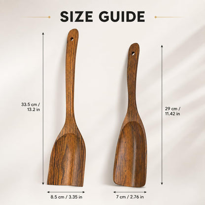 2PCS Wooden Spatula Set for Cooking, Acacia Wood Kitchen Utensils, Flat & Curved Spatulas for Nonstick Cookware, Heat Resistant, Non-Toxic, for Frying, Mixing, Flipping, Serving3