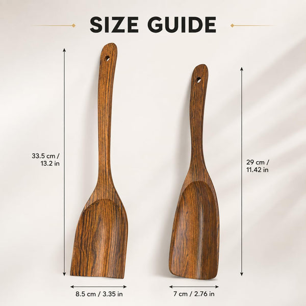 2PCS Wooden Spatula Set for Cooking, Acacia Wood Kitchen Utensils, Flat & Curved Spatulas for Nonstick Cookware, Heat Resistant, Non-Toxic, for Frying, Mixing, Flipping, Serving3