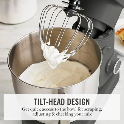 5.3QT Tilt Head Stand Mixer, 12 Speeds, Stainless Steel Bowl | Dough Hook, Stainless Whisk, Beater, Removable Splash Shield, Bread, Cake & Whipping, Electric Kitchen Mixer, Caviar Gray4