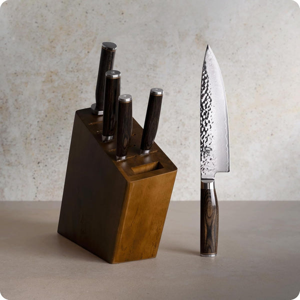 Shun Premier 6 Piece Block Set | Includes 8" Chef, 4" Paring, 5.5" Nakiri, 6.5" Utility Knives, Honing Steel & 8-Slot Angled Knife Block, Pakkawood Handle2