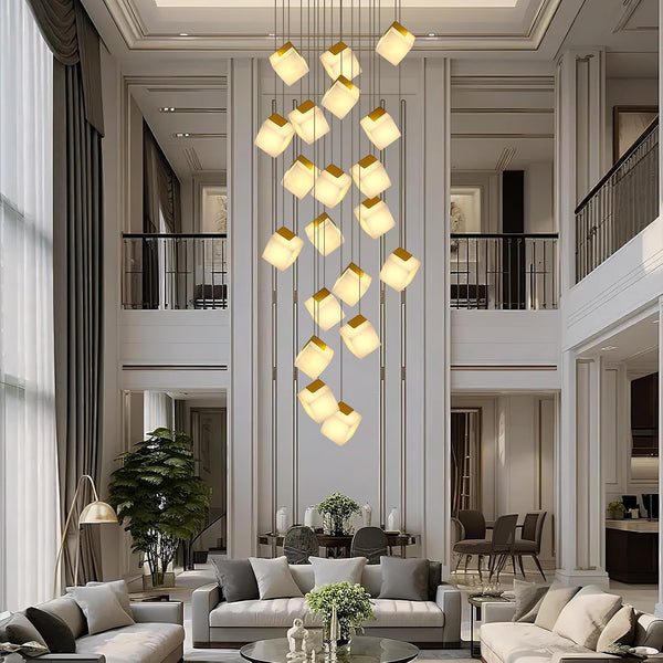 Alabaster High Ceiling Chandelier 20-Light, Modern Staircase Chandeliers H138, White Marble Large Long Chandeliers for High Ceilings Living Room Stairway Foyer Entryway7