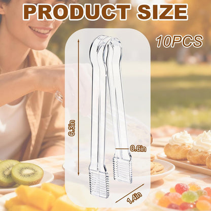 10Pcs Clear Plastic Serving Tongs, 6.3 Inches Small Disposable | Mini Plastic Tongs for Food, Party, Buffet, Salad, Appetizer, Ice, Candy, Catering, Fruit, Easy to Hold and Clean2