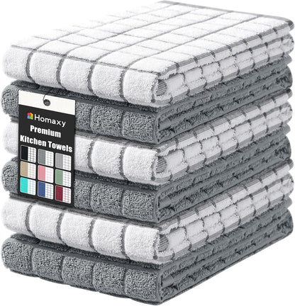 Large Premium Cotton Kitchen Towels 16"X 28", 6 Pack, Grey | Natural Ring Spun 390 GSM Dish Towels, Super Absorbent Terry Kitchen Hand Towels, Soft Tea Towels with Hanging Loop1