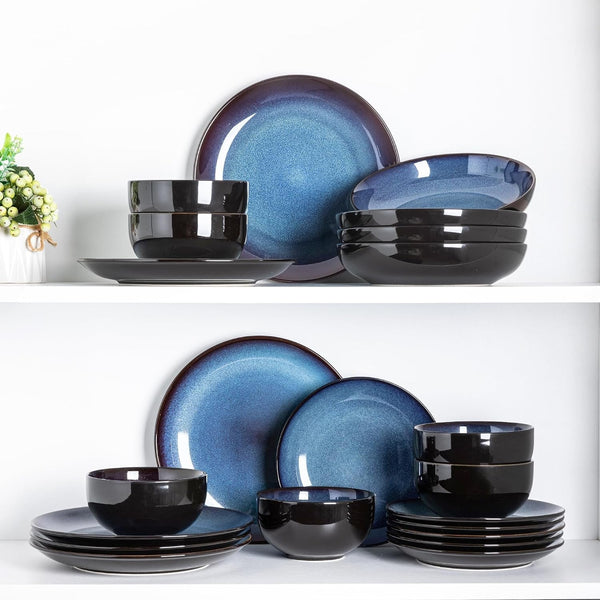 Ceramic Dinnerware Sets for 6,18Pcs Porcelain Plates and Bowls Set6