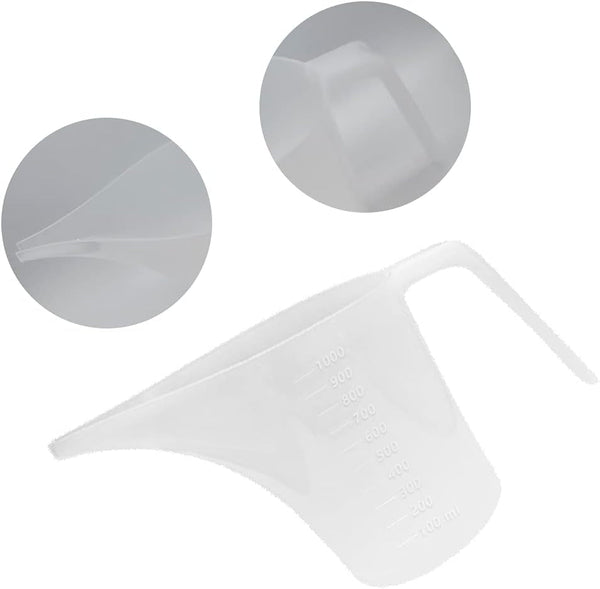 4 Pack Plastic Funnel Pitcher,Measuring Cup with Long Spout,Large Capacity Easy Pour Cup,Perfect for Bakeware Mold,Oils,Watering Plants(1000Ml)4