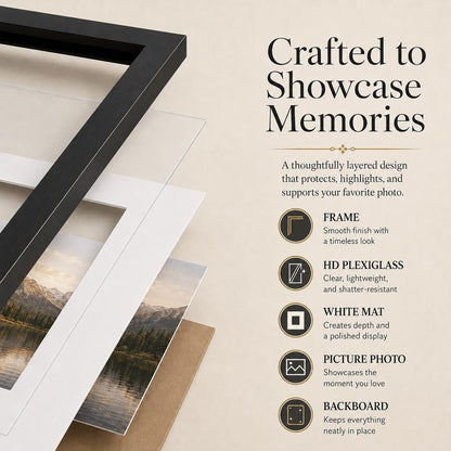 Wood 16X20 Picture Frame with 11X14 Mat Black, Display 11X14 with Mat or 16X20 without Mat, Wood 16 by 20 Photo Frame, 16 X 20 Frame for Wall Hanging Display, Black, 2 Pack4