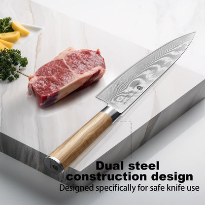 Damascus Chef Knife 8 Inch, Japanese Steel Knife, Olive Wood Handle4