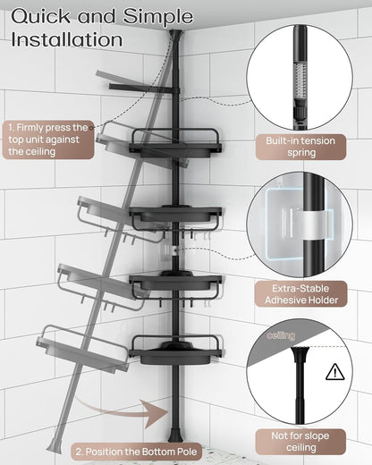 Corner Shower Caddy Tension Pole for Shampoo Holder, Stainless Steel Rod4