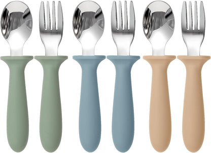 Toddler Utensils, 6 Pack Children Safe Forks and Spoons Set | Kids Silverware Set with Silicone Handle, 18/8 Stainless Steel, BPA Free, Dishwasher Safe1