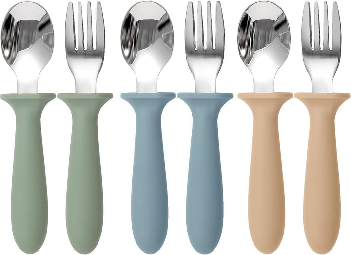 Toddler Utensils, 6 Pack Children Safe Forks and Spoons Set | Kids Silverware Set with Silicone Handle, 18/8 Stainless Steel, BPA Free, Dishwasher Safe