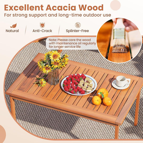Wood Patio Furniture Set - 4-Piece Acacia Conversation Outdoor Furniture W/Chairs, Loveseat, Coffee Table, Back & Seat Cushions, Wooden Sectional Sofa Set for Porch Pool Garden Backyard (1)4