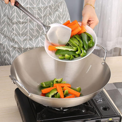 Stainless Steel Wok 12.59 Inch Double Ear Frying Pan with 2 Handles Practical Cooking Wok for Stir Frying Meat and Vegetables Home Kitchen Cookware2