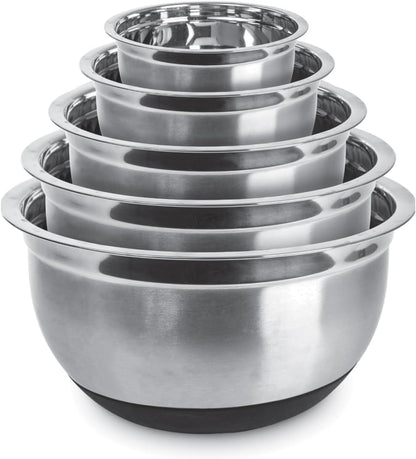 Premium Stainless Steel Mixing Bowls with Lids Non-Slip, Set of 5 Mixing Bowl Set with Silicone Base, Space Saving, Great for Cooking, Baking, Prepping (0.25Qt, 1Qt, 1.5Qt, 3Qt, 5Qt)2