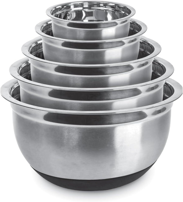 Premium Stainless Steel Mixing Bowls with Lids Non-Slip, Set of 5 Mixing Bowl Set with Silicone Base, Space Saving, Great for Cooking, Baking, Prepping (0.25Qt, 1Qt, 1.5Qt, 3Qt, 5Qt)2
