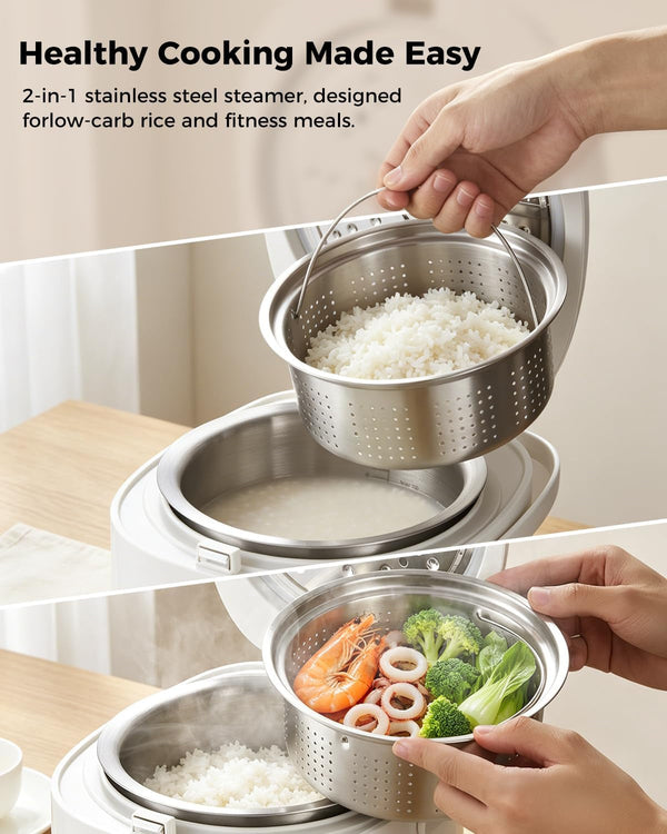 Stainless Steel Rice Cooker Small 6 Cup (Uncooked) / 12-Cup (Cooked) with Stainless Steel Inner Pot, Compact Mini Rice Cooker Small Kitchen, Low Carb Rice Maker, 24H Timer and Auto Keep Warm7