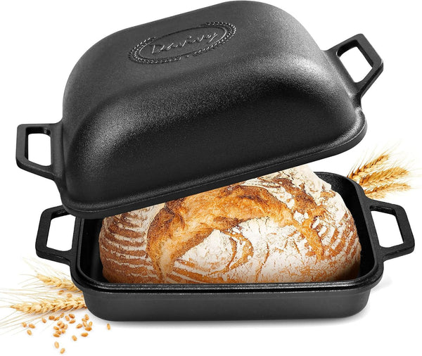 9QT Large Cast Iron Bread Loaf Pan with Lid, Dutch Oven for Sourdough Bread Baking, Non-Stick Cast Iron Sourdough Baking Pan with Lid, 12.3" X 9.2", Matte Black1