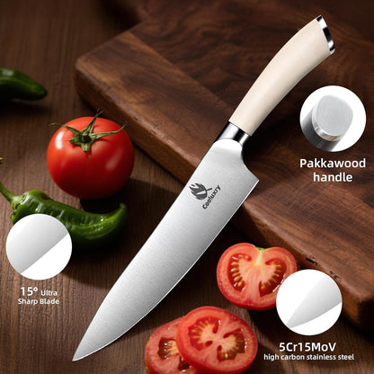 Professional White Chef Knife - 8 Inch High Carbon Stainless Steel Kitchen Knife with Ergonomic White Handle for Precise Cutting3