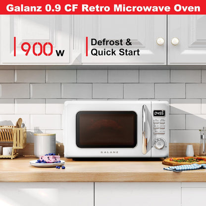 GLCMKZ09WER09 Retro Countertop Microwave Oven with Auto Cook & Reheat, Defrost, Quick Start Functions, Easy Clean with Glass Turntable, Pull Handle, 0.9 Cu Ft, White4