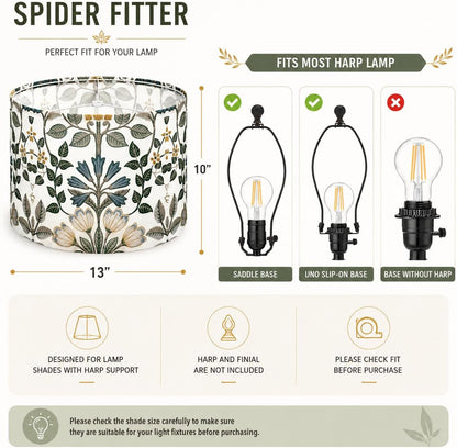 Lamp Shades Set of 2, Blue Floral Drum Shades, 13 X 13 X 10 Inch | Spider Fitter, Assembly Required, Durable Fabric with Metal Frame, Fits Table and Floor Lamps3